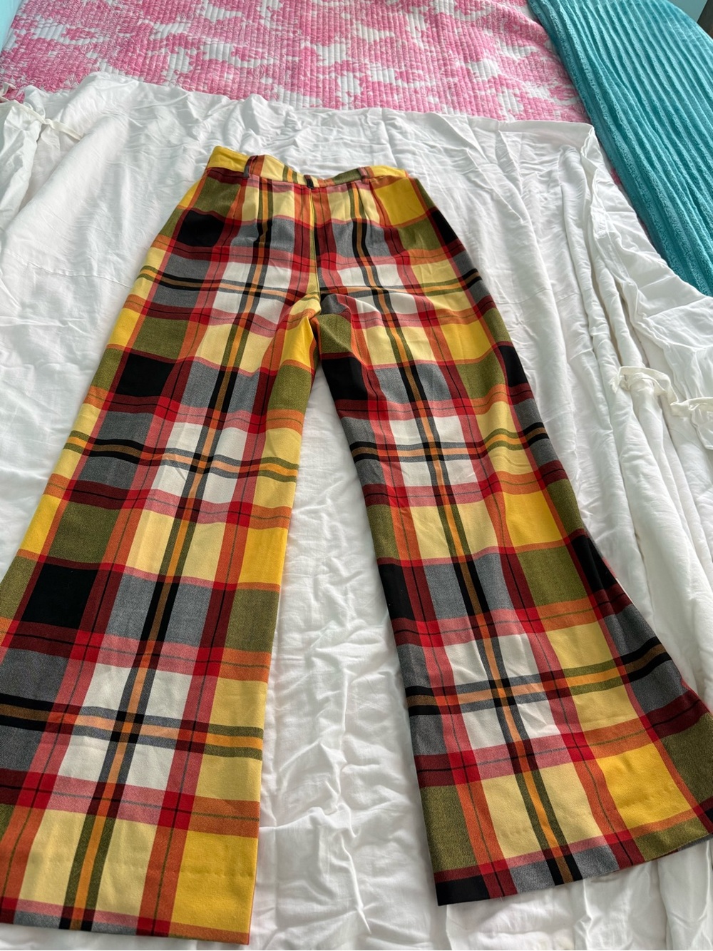 Free People Yellow Plaid Wide-Leg Trousers - Picture 4 of 6